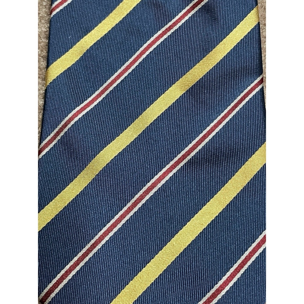 Banana Republic 100% Silk Mens Tie Blue Gold Red Stripes Vintage Designer 3.75" - Picture 4 of 7